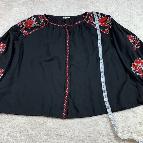 Pursue cross stitch embroidered rose black hippie boho blouse, one size - Picture 3 of 8